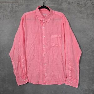 Peter Millar Mens XL 100% Linen Button‎ Down Shirt Pink/Red Long Sleeve pocket